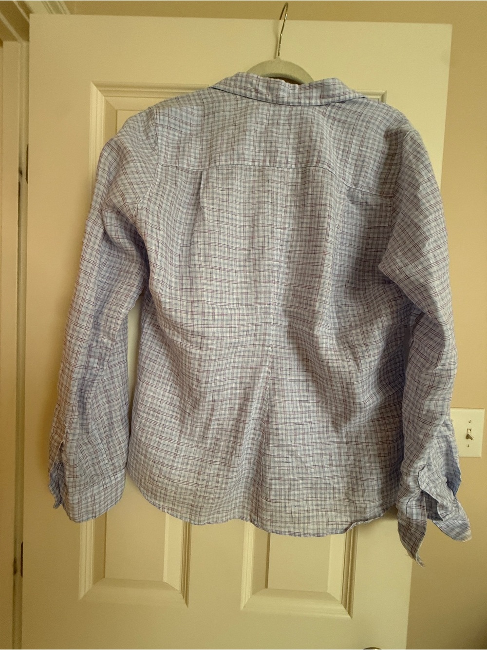 Frank & Eileen Women’s Barry Light Blue/Pink Plaid Button-Up Linen Shirt - Picture 7 of 9